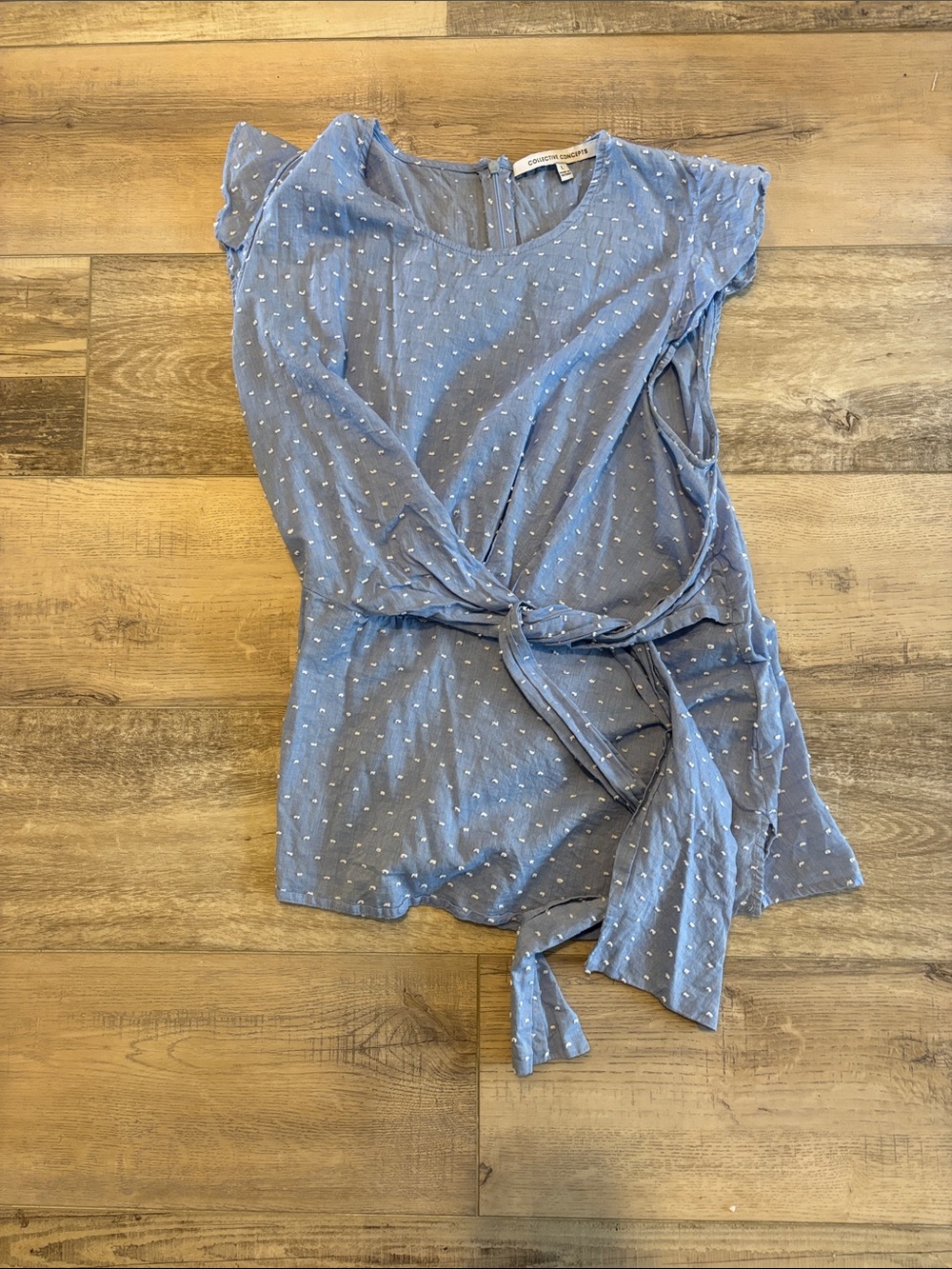 Collective Concepts Light Blue Dotted Tie-Back Top